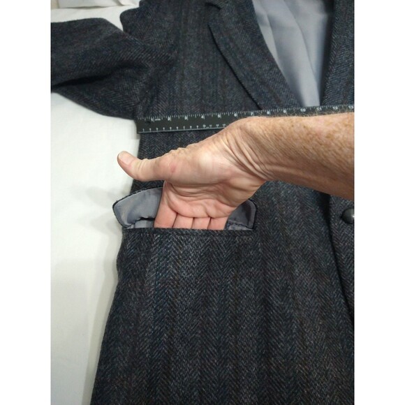 VTG Haggar Blazer 46L Wool Herringbone Tweed Elbow Patch Sport Coat Made in USA - Picture 3 of 16